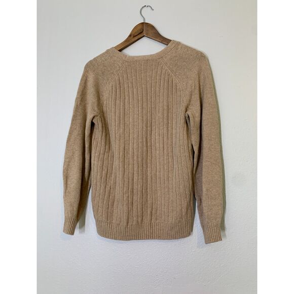 Talbots Blue Tan Ribbed V Neck Sweater Womens Sz S Soft Stretchy - Picture 4 of 14